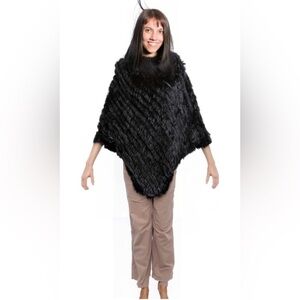 Yu,Yu ,moda in paris, Natural‎ rabbit fur jersey knit poncho, one size